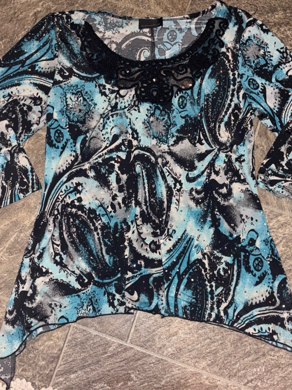 Brittany Black Blue Black White Paisley Scoop Neck Tunic